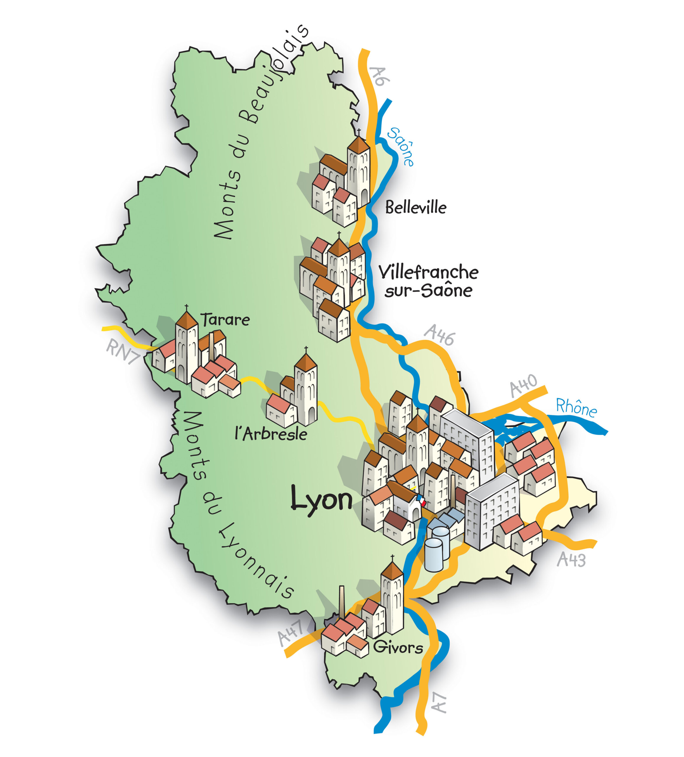 Carte du département du Rhône (69)